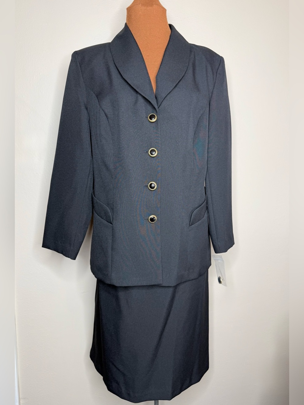 Wear Abouts Classic Black Skirt Suit Blazer and Skirt Size 14P